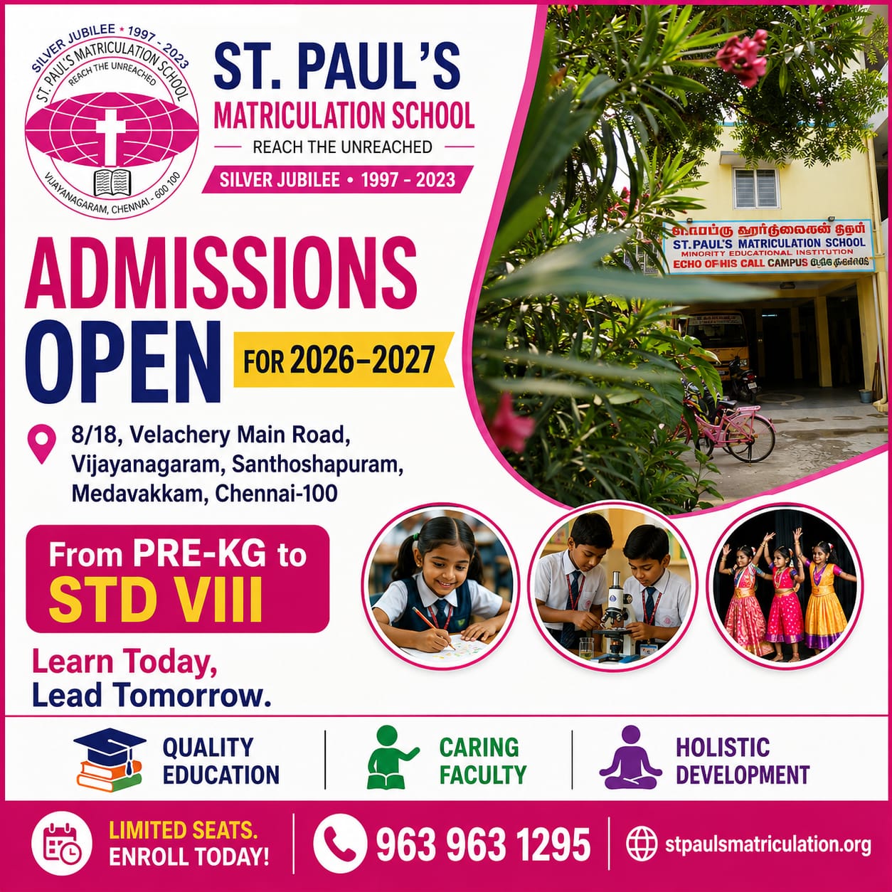 St. Paul's Matriculation School admissions open banner for 2026-2027